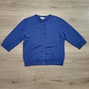 Eileen Fisher Petite Blue Organic Cotton Cashmere Cardigan Sweater PM 3/4 Sleeve